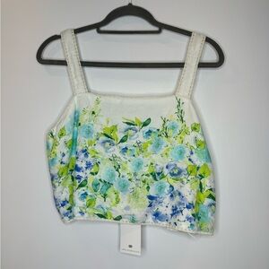 New Caroline Constas floral cropped linen top size large